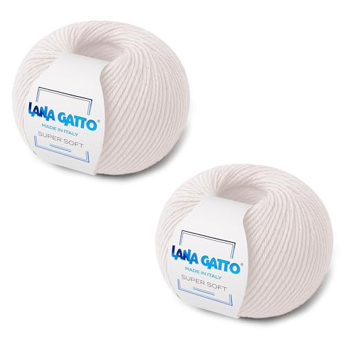 100% Merino Wool Yarn – Extrafine Super Soft Yarn for Knitting, Made in Italy by Lana Gatto, Super Soft Line, Cream-13701, 2-Pack (1.8 oz. / 137 yds Each) - color: Cream - 13701, size: 2