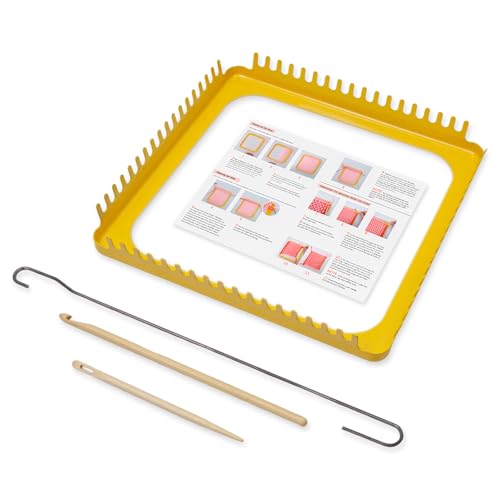 ULIONTAC Solid Metal Square Weaving Loom Tool Potholder Set (7 inch,Yellow) | Crochet Knitting Sewing DIY Set Craft Elastic Hoop and Yarn Weave Plate Beginner-Friendly - color: 7inch, Yellow