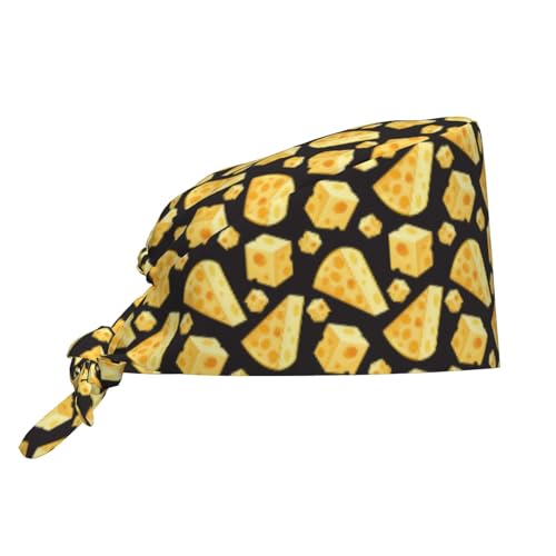 MOLIAN Dental Tooth Adjustable Working Cap Surgical Headgear for Women Men | Adjustable Tie Back Scrub Caps with Button Built-in Sweatband Working Cap for Nurses Doctors and Workers - color: Yellow Cheese