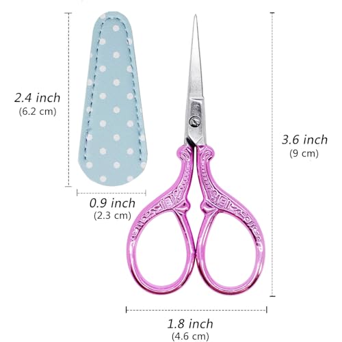 3.6 inch Embroidery Scissors with Sheath Sharp Sewing Crochet Cross Stitch | Craft Scissors with Leather Cover Stainless Steel Sewing Scissors for Needlework DIY Craft Thread Cutting Multi Purpose - color: Purple
