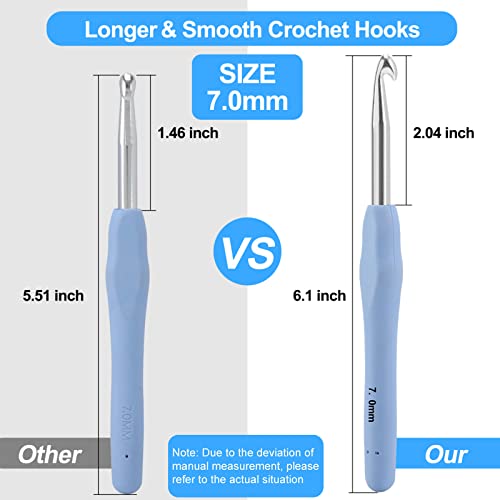 Vodiye Professional Extra Long 7mm Crochet Hooks Set, Ergonomic Handle Crochet Needles for Beginners and Experienced Lovers - size: 1pc - 7mm