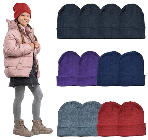 Yacht & Smith Wholesale Beanie and Glove Winter Bulk Kit, Kids Adults Bulk Sets, Homeless Donation Shelters - color: 12 Pack Kids Dark Beanies
