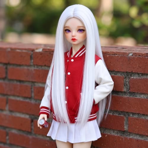 Long Straight 8-9" 1/3 BJD MSD DOD Pullip Dollfie Wig Centre Parting DIY Making Hair Accessories - color: White