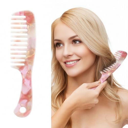 Large Wide Tooth Hair Comb Tortoise Shell Comb for Thick Curly Hair | Cellulose Acetate Hair Detangling Comb Round Tooth for Women Men or Kids, Anti-Static Wet or Dry, Purple - color: Purple