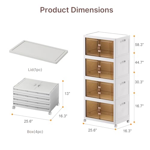 UAMFURI Stackable Storage Bins with Lids, 480QT Lockable Storage Cabinet | Folding Storage Box with Doors and Wheels, Collapsible Plastic Drawers for Home, Garage, Office - color: White, size: Large
