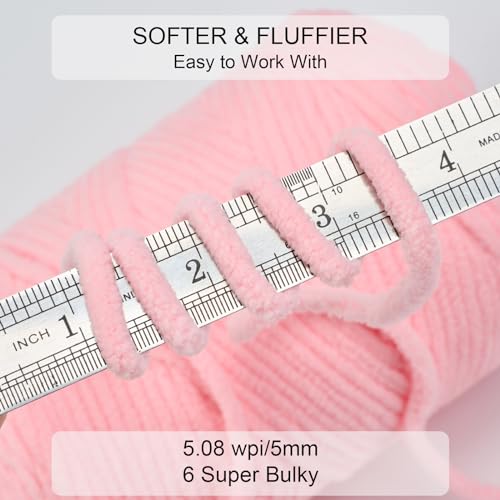 Chunky Chenille Yarn #6 Super Bulky Soft Fluffy Crochet | Easy care & beginner-friendly. Choose 0.66lb or 1.76lb. Perfect for blankets, hats, scarves, home decor. Machine washable. - color: Pink, size: 0.66LB/215yds