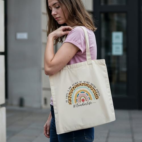 bmuvghi Teacher Appreciation Gifts Canvas Tote Bag It Takes a Big Heart to Shape Little Minds Reusable Shopping Grocery Bags Birthday Gift for Teachers Women - color: Teacher Life