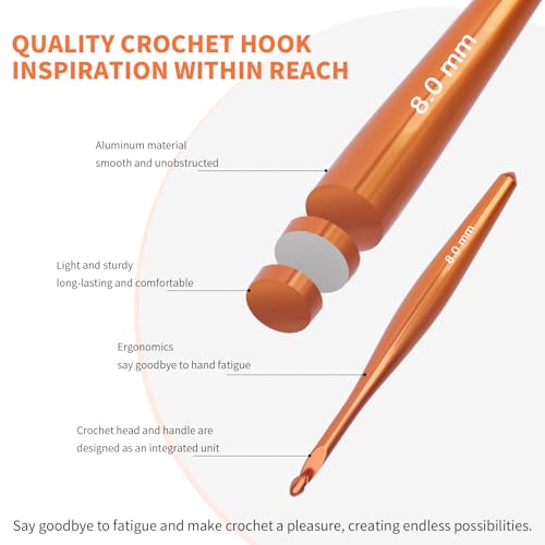 BsHooker 4mm Inline Crochet Hook Ergonomic Aluminum Crochet Hook with Case | Crochet Needles for Arthritic Hands,Crcohet Gift for Beginner - size: 4mm