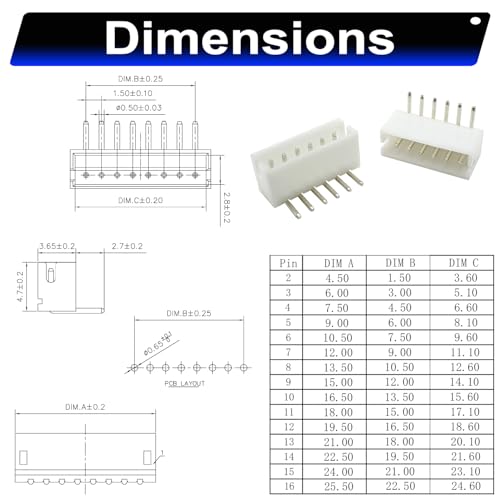 JST Connector Kit, ZH1.5 DIP Header Jst 1.5mm Pitch IC Socket Plugs Adapter, JST-ZH 2/3/4/5/6/7/8/9/10/12Pin DIP Header Side Type Right Angle Type Header (ZH1.5-DIP-R/A) - size: JST-1.5MM-ZH-DIP-Right Angle Header