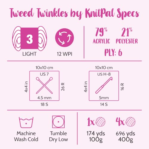 Tweed Twinkles Soft Baby Yarn DK Acrylic 4-Pack (696Yds/400G), Golden Brown | Acrylic Baby Blanket Knitting Yarn with Free Patterns - Size 3 DK Light Worsted Weight Yarn for Crocheting with Flecks - color: Golden Brown, size: Pack of 4