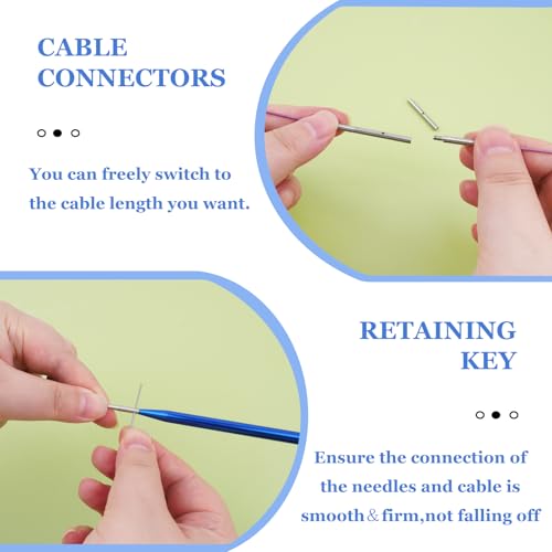 Hobekoee 13 Pairs Interchangeable Circular Knitting Needles Set | 3mm-10mm Interchangeable Aluminum Round Knitting Needles Set with 4 Swivel Cables for DIY Knitting Lovers - color: Blue