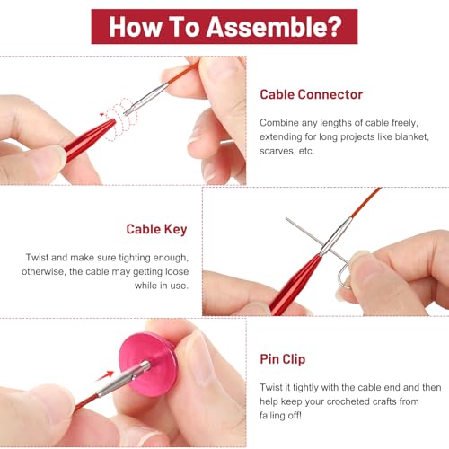 Aeelike 13 Pairs Interchangeable Knitting Needles Set 3-10.0mm, Cherry Red | Aluminum Interchangeable Knitting Needles with 4 Cables, Smooth Complete Needles Set for Socks Blankets Sweaters, Ideal Gift - color: Cherry Red