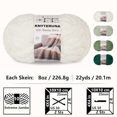 Chunky Yarn for Hand Knitting, #10 Chunky Blanket Chenille Yarn, Large Bulky Thick Jumbo Yarn, Super Chunky Knit Yarn for Crocheting, 8 Skein (8 oz 22 yds Each Skein), White & Multi Green - color: Cream & Sage & Smoky Green & Forest Green