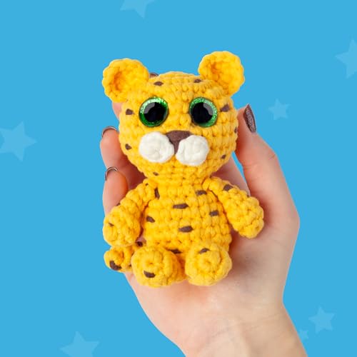 Cookie Box Crochet Kit for Beginners, Leopard Leo | All Materials Included, Step-by-Step Video Tutorials, PDF Patterns, Easy DIY Craft, Amigurumi and Knitting Gift Set - color: Yellow