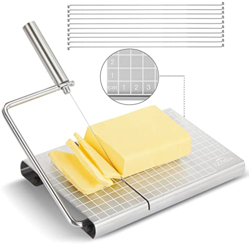 Cheese Slicer & Cheese Cutter, Stainless Steel for Block Cheese | 10 Replacement-wires, For Block Cheese, Metal Cutting Board, Kitchen Gadgets Gift Set, For Cheese Butter