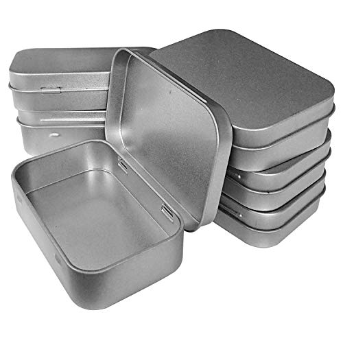 Hulless 12 Pcs Small Hinged Tin Box Metal Tins Storage Containers, Silver | Portable Craft Organizer for Home Storage to pills, candies, herbs, planting seed, nail art etc - color: Silver, size: 3.7'' X 2.3'' (12 Count)