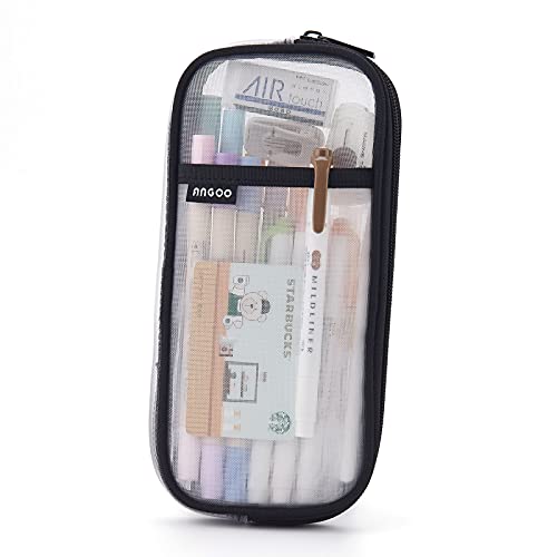 EASTHILL Grid Mesh Pen Pencil Case with Zipper Clear Makeup Color Pouch Cosmetics Bag Multi-Purpose Travel School Teen Girls and Boys Transparent Stationary Bag Office Organizer Box for Adluts(White - color: White