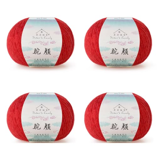 Susan's Family Alpaca Wool Yarn 4x50g/361Yds - Fiery Red | Soft and Durable Alpaca Wool Blend Yarn, Crochet and Crafts - color: 14#Fiery Red