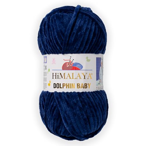 1 Skein/Pack Himalaya Dolphin Baby Chenille Yarn, Each Ball 100 gr (3.5 oz), 120 m (132 Yards), 100% Polyester, Super Bulky Baby Blanket Velvet Amigurumi Yarn, 80321 - Navy Blue - color: 80321 - Navy Blue