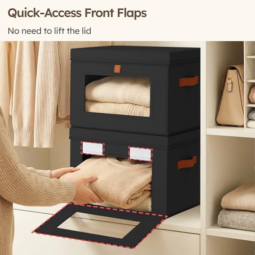 Homsorout Storage Bins with Lids - Front Opening Storage Box with Clear Window & Handles, Stackable Foldable Fabric Bins for Closet Organization, Clothes, Sweaters, Towels, Blankets, 3 Pack, Black - color: Black, size: Medium - 3 Pack
