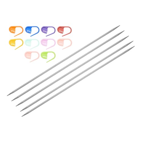 uxcell 5Pcs US 1.5(2.5mm) Double Pointed Knitting Needle 7.87 Inches Length Stainless Steel Sweater Stitching Needles with 10 Stitch Marker for Handmade Projects DIY Knitting - size: 2.5mm