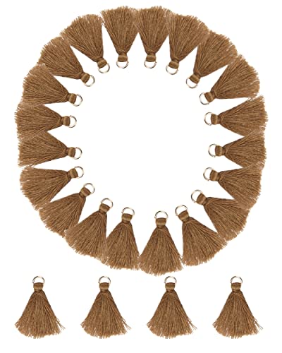 MSCFTFB 100 Pieces Mini Tassels Mala Tassel Kit with Jump Rings for Earring Necklace Jewelry Making Garland Keychain Charms Crafts Decorations(Khaki) - color: Khaki