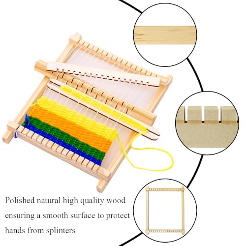 Ckyleole Weaving Loom Kit Wooden Weaving Loom Multi Craft Handcraft Wooden Looms Set Tapestry with Rods Combs Shuttles Line Instructions No Burr Mini 8.27 x 6.5 inch 1 Set(5P) Adult and Beginners