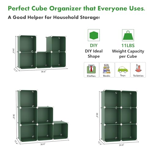 C&AHOME 6-Cube Storage Organizer Cube Shelf Closet Storage Bookcase, Green | Stackable Cubby Storage, Bookshelf, Portable Plastic Storage Closet Organizer, DIY Modular Shelving Units for Home, Wardrobe - color: Green