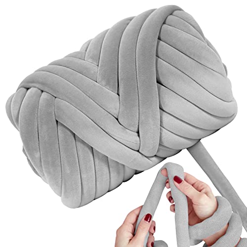 2.2 LBS of Super Soft Velvet Bulky Yarn for Hand Knitting Blanket, Pillows, Handbag, DIY, Grey, 36 Yards, Arm Knitting Yarn for Chunky Braided Knot Throw Blanket, Weave Craft Crochet - color: Grey (Velvet)