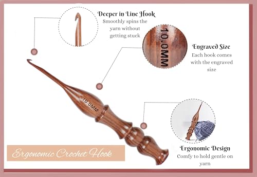 Wooden Crochet Hooks Set of 13 for Arthritic Hands | Ergonomic Soft Grip Handcrafted Knitting Needle for Crocheting and Knitting (Brown (Crochet - 2)) - color: Brown (Crochet - 2)