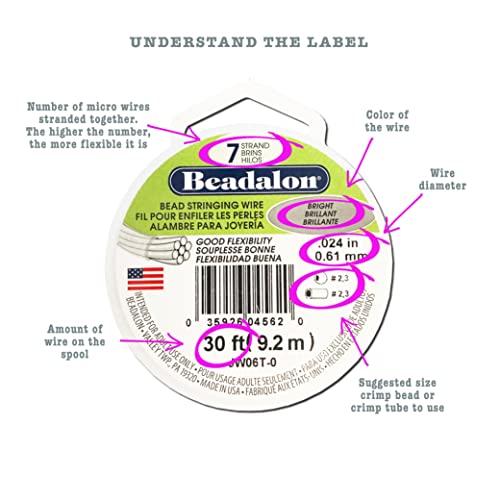 Beadalon 7-Strand Stainless Steel Beading Wire, .010 in / 0.25 mm - Bright | Nylon-Coated, Polished Finish, Tarnish-Resistant, 30 ft DIY Jewelry Making, & Everyday Bead Stringing Projects, Made in USA - color: Gold, style: .015 in / 0.38 mm , 30 ft / 9.2