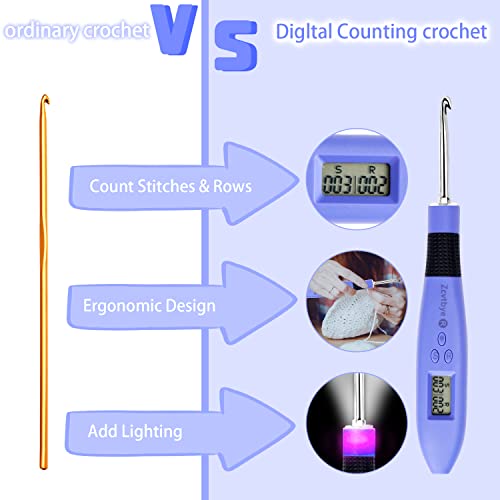 Counting Crochet Hook Set with Case – 12 Sizes Interchangeable Metal Heads (2.0–8.0mm), Rechargeable Light Up Crochet Hook with Digital Counter, Ergonomic Crochet Hooks Kit for Beginners & Experts - size: 12 Crochet Hook