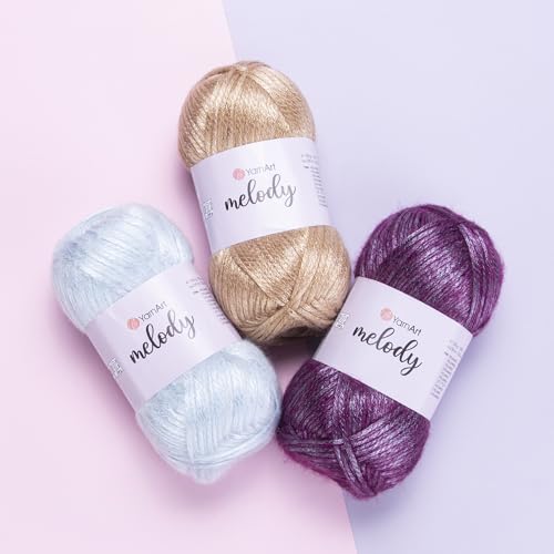 YarnArt Melody Variegated Chainette – Metallic Sheen Fiber for Knitting, Crochet & Embroidery, 100g (3.5 oz) Skein, 230m (251 yd), Premium Blend of 70% Polyamide 21% Acrylic 9% Wool (880) - color: 880