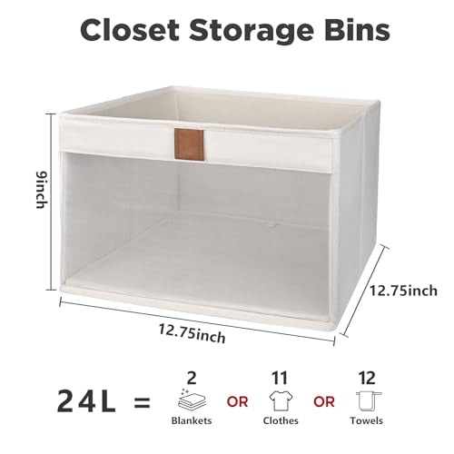 Linen Closet Organizers and Storage, Closet Storage Bins Basket Organizer, Foldable Organization Baskets with Mesh Window for Clothes Towels and Toys, 12.75" x 12.75" x 9", Beige, 4 pack - color: Beige-4Pack, size: 12 ¾" L x 12 ¾" W x 9" H