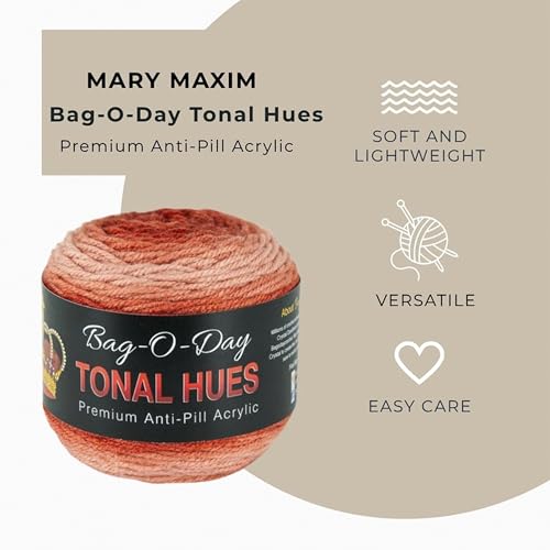 Mary Maxim Bag-O-Day Tonal Hues Ombre Yarn for Crocheting and Knitting, Medium Worsted Weight Anti-Pilling Acrylic Yarn Cake - 280 Yards, 5.3 OZ, Burnin' Through The Sky - color: Burnin' Through The Sky