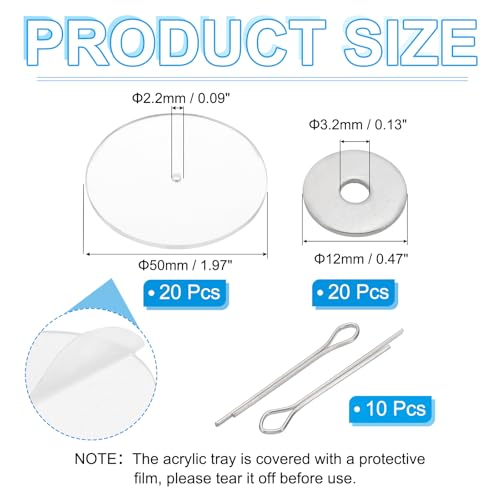 PATIKIL 50mm Doll Joints, 10 Set Removable Cotter Pin Joints Connector and Acrylic Tray for Bear Limbs Making Head Joints DIY Crafts Accessories - size: 50mm