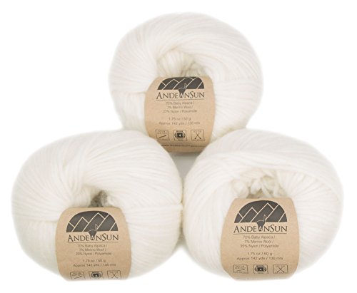 (Set of 3) Baby Alpaca Merino Wool Yarn [426 Yards Total] Ivory, #4 Worsted - color: Ivory