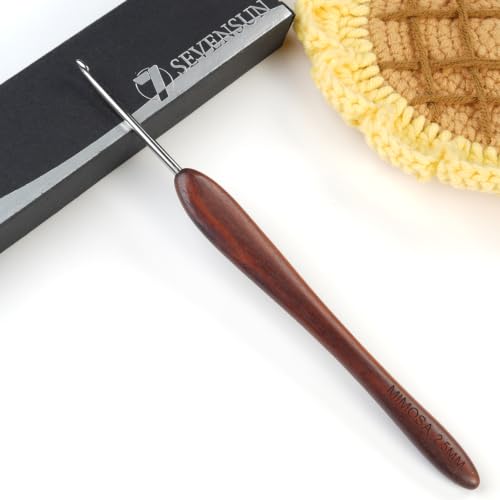 SEVENSUN Crochet Hook Artistan 2.5mm - Pure Handmade Polished Stainless Steel Hook - Blood Sandalwood Handle - High-end Crochet Hook Gift, Red - size: 2.5mm(Size C)
