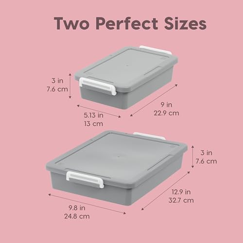 IRIS USA Storage Bins with Lids |Made in USA| 6 Qt - (2-Pack) - Gray | Discreet Plastic Containers for Crafts, Art, Office & Study Supplies / Secure Latch Buckles - size: 6 Qt. - 2 Pack