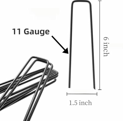 6 inch 25 Pack Black Galvanized Landscape Staples 11 Gauge Garden Stakes Pins Anti-Rust Ground Stakes U-Shaped Tent Stakes are Used for Weed Barrier, Irrigation Tubing, Yard Lawn, Landscape Fabric - color: black 11 Gauge, size: 6 inch