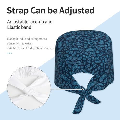 MOLIAN Dental Tooth Adjustable Working Cap Surgical Headgear for Women Men | Adjustable Tie Back Scrub Caps with Button Built-in Sweatband Working Cap for Nurses Doctors and Workers - color: Blue Microorganism