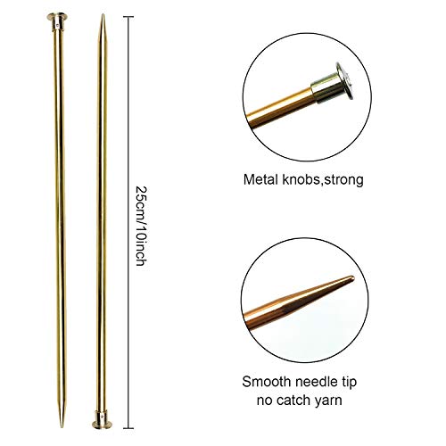 Weabetfu Aluminum Metal Knitting Needle,Colored Straight Single Pointed,10-inch Length for Handmade DIY Knitting,Size US 8(5.0mm) - color: Gold, size: US 8