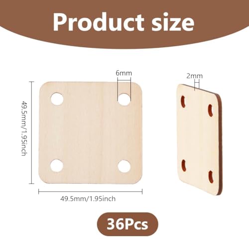 DICOSMETIC 36Pcs Wood Weaving Cards Square Loom Cards 1.9x1.9x0.1 Inch Tablet Weaving Supplies Burlywood 4 Hole Knitting Card for Gift DIY Tapestry Handcraft Tool, Hole: 6.5mm - size: 4.9x4.9x0.25cm