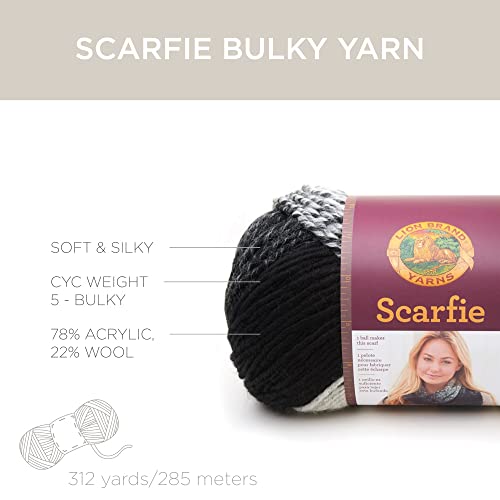 (1 Skein) Lion Brand Yarn Scarfie Bulky Yarn, Black/Hot Pink | Bulky Acrylic Wool Blend Knit & Crochet Fiber for Self-Striping Scarves, Colorful Cardigans, Chunky Blankets, Hats - color: Black/Hot Pink, size: 1 Pack