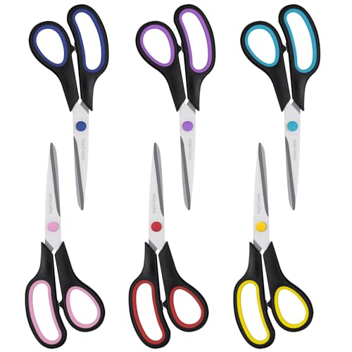 6PCS 8" Scissors,Sharp Stainless Steel All Purpose for Office School Crafts | Right/Left Handed, Comfort Grip Scissors for Office Desk Accessories Sewing Fabric Home Craft School Teacher/Class Supplies - color: Black