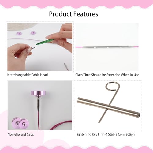 Yarniss Interchangeable Cable for Circular Knitting Needle, 16"/24" Flexible Circular Needle Cord with 360° Swivel, Red
