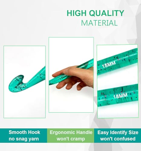 Weabetfu 12mm Large Crochet Hook,Huge Crochet Hooks for Chunky Yarn,Ergonomic Knitting Giant Crochet Needles,Big Crochet Hooks for Knitting Yarn Carpet Scarf Wool Roving - color: Green, size: 12mm