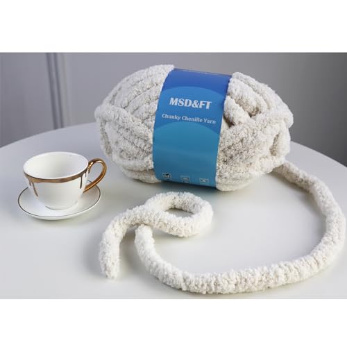 MSD&FT 4 Skeins Chunky Chenille Yarn Blanket Yarn (White) | chunky yarn for hand knitting - color: white