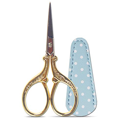 Embroidery Scissors with Leather Cover 3.6 inch Sewing Craft Sharp | Crochet Scissors for Fabric Cutting Paper Crafting Office Sewing Handicrafts Tool Small Sewing Scissors - color: Gold