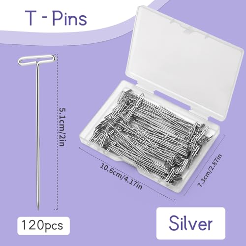 120 Pcs 2 Inch T-Pins Wig Pins Sewing T-Pins Straight Pins | Wig T Pins for Foam Head, Straight Pins for Blocking Crochet Sewing, Craft, Quilting, Office, Wall, Wig Making, Crocheting - size: 2 inch*120pcs
